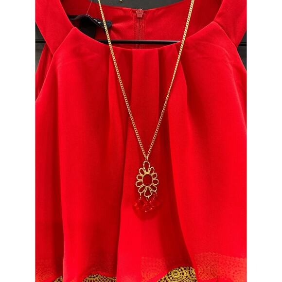 Amy Byer Girls Red Fit & Flare Dress Size 8 Sleeveless Gold Trim Necklace Accent - Picture 2 of 9